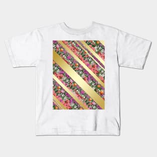 Beautiful Spring Flowers with gold stripes luxury design Holiday Boho style Kids T-Shirt